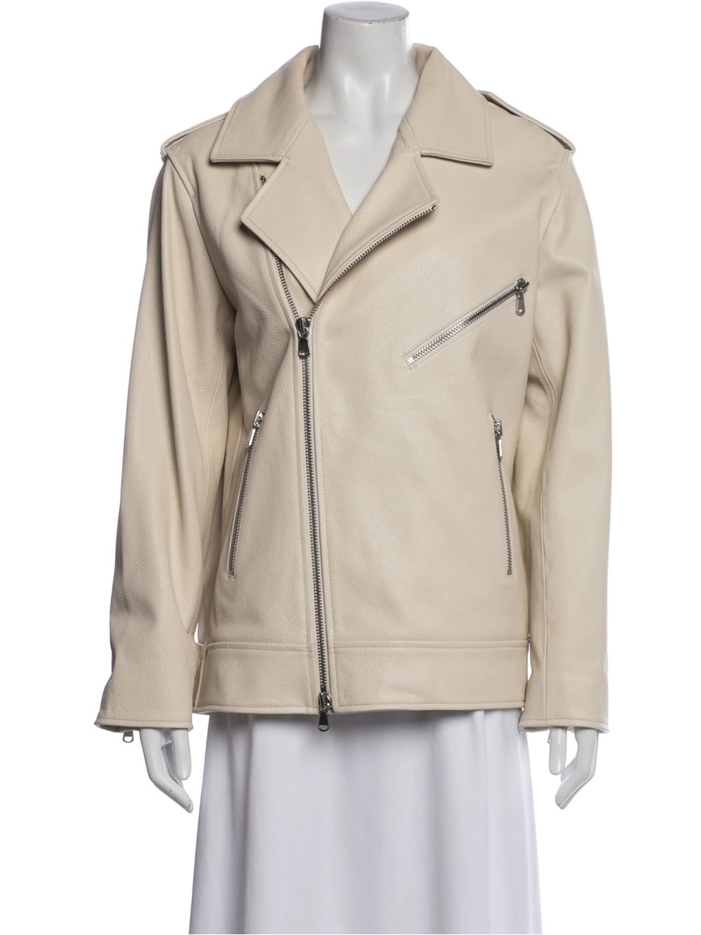 NWT Susan Bender x Heather Dubrow Cream Genuine Leather Moto Jacket
